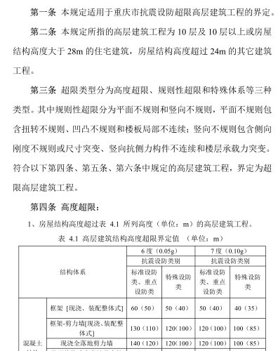 重慶市超限高層建筑工程界定規(guī)定（2023年版）