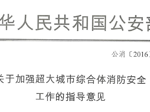 《關于加強超大城市綜合體消防安全工作的指導意見》公消〔2016〕113號